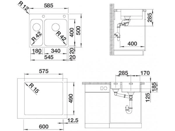 Blanco Solis 340/180 - Fregadero, 585x500 Mm, Con Control Excéntrico PushControl, Acero Inoxidable Cepillado 526132 2 Blanco Solis 340/180 - Fregadero, 585x500 Mm, Con Control Excéntrico PushControl, Acero Inoxidable Cepillado 526132 - Imagen 2