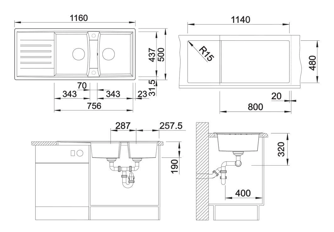 Blanco Lexa 8 - Fregadero De Silgranite, 1160x500 Mm, InFino, Blanco Suave 527100 2 Blanco Lexa 8 - Fregadero De Silgranite, 1160x500 Mm, InFino, Blanco Suave 527100 - Imagen 2