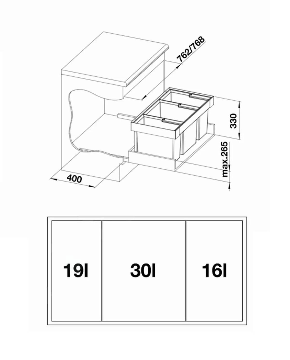 Blanco Flexon II - Cubo De Basura Extraíble, Con Compartimientos Separados, 65 L 525221 2 Blanco Flexon II - Cubo De Basura Extraíble, Con Compartimientos Separados, 65 L 525221 - Imagen 2
