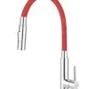 Novaservis Ferro - Grifo De Fregadero Con Brazo Flexible, 2 Chorros, Rojo/cromo 70730,0CV