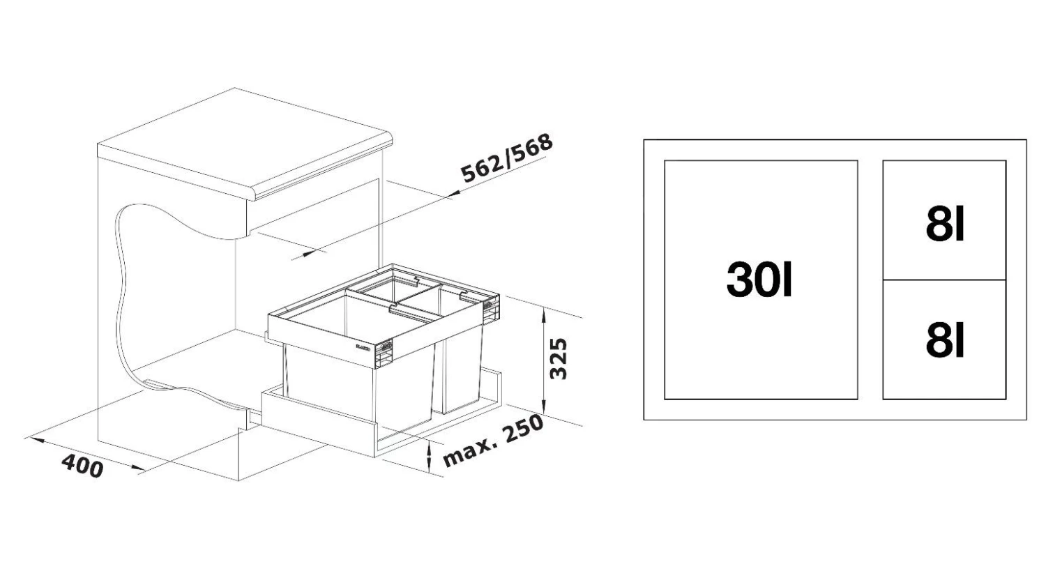 Blanco Flexon II - Cubo De Basura Extraíble Empotrado, Con Compartimientos Separados, Capacidad 46 L 526643 2 Blanco Flexon II - Cubo De Basura Extraíble Empotrado, Con Compartimientos Separados, Capacidad 46 L 526643 - Imagen 2