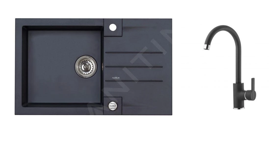 Alveus Conjuntos De Cocina - Conjunto De Fregadero Rock 130 Y Grifo Tonia, Carbon SETA068 1 Alveus Conjuntos De Cocina - Conjunto De Fregadero Rock 130 Y Grifo Tonia, Carbon SETA068