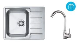 Alveus Conjuntos De Cocina - Conjunto De Fregadero Line 110, Grifo Karina + Regalo, Cromo SETA743