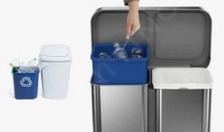 Simplehuman Cubos De Basura - Cubo De Basura Para Residuos Clasificados, Con Bolsillo Para Bolsas, 58 L, Acero Inoxidable Cepillado CW2025 -Cocina Artículos Tienda 416360b22bc3fe65656a1e38