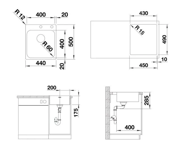 Blanco Supra 400 - Fregadero, 500x440 Mm, Con Control De Desagüe, Acero Inoxidable Cepillado 526353 2 Blanco Supra 400 - Fregadero, 500x440 Mm, Con Control De Desagüe, Acero Inoxidable Cepillado 526353 - Imagen 2