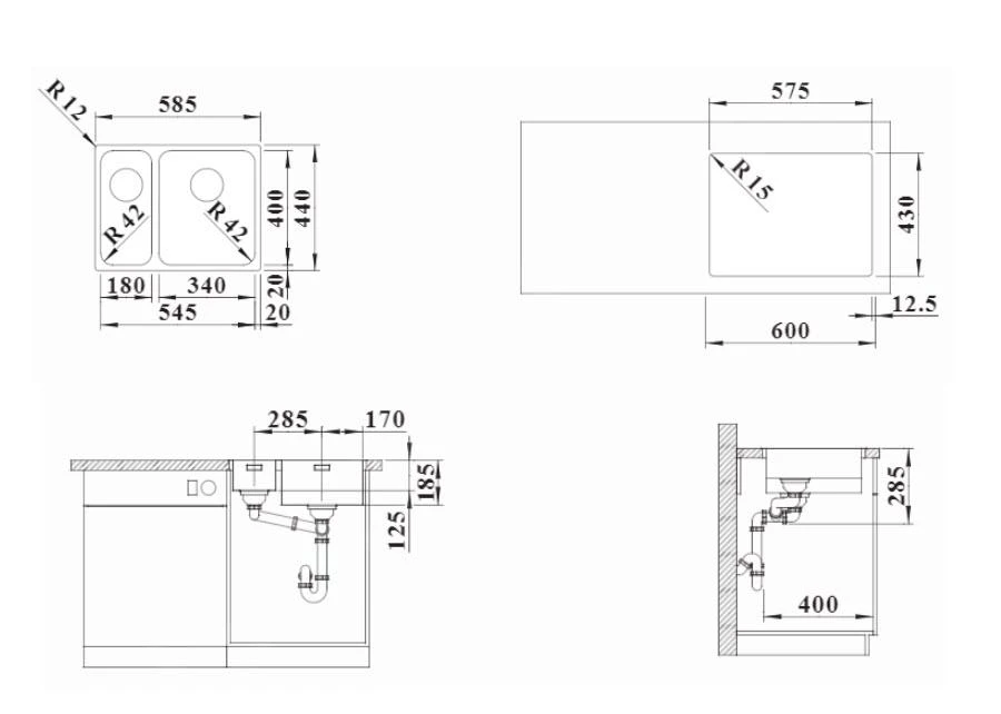Blanco Solis 340/180 - Fregadero, 585x440 Mm, Acero Inoxidable Cepillado 526130 2 Blanco Solis 340/180 - Fregadero, 585x440 Mm, Acero Inoxidable Cepillado 526130 - Imagen 2