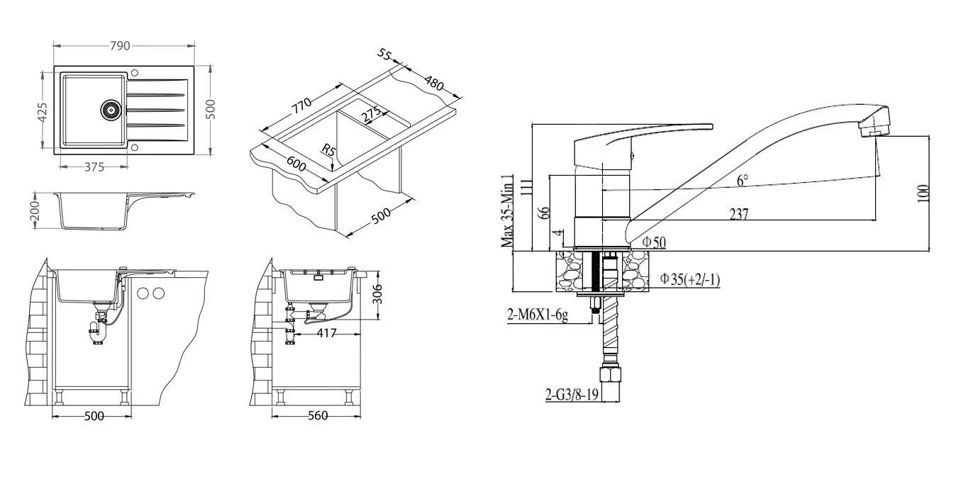 Alveus Conjuntos De Cocina - Conjunto De Fregadero De Granito Cadit 20 Y Grifo Nina, Beige SETA20002 2 Alveus Conjuntos De Cocina - Conjunto De Fregadero De Granito Cadit 20 Y Grifo Nina, Beige SETA20002 - Imagen 2