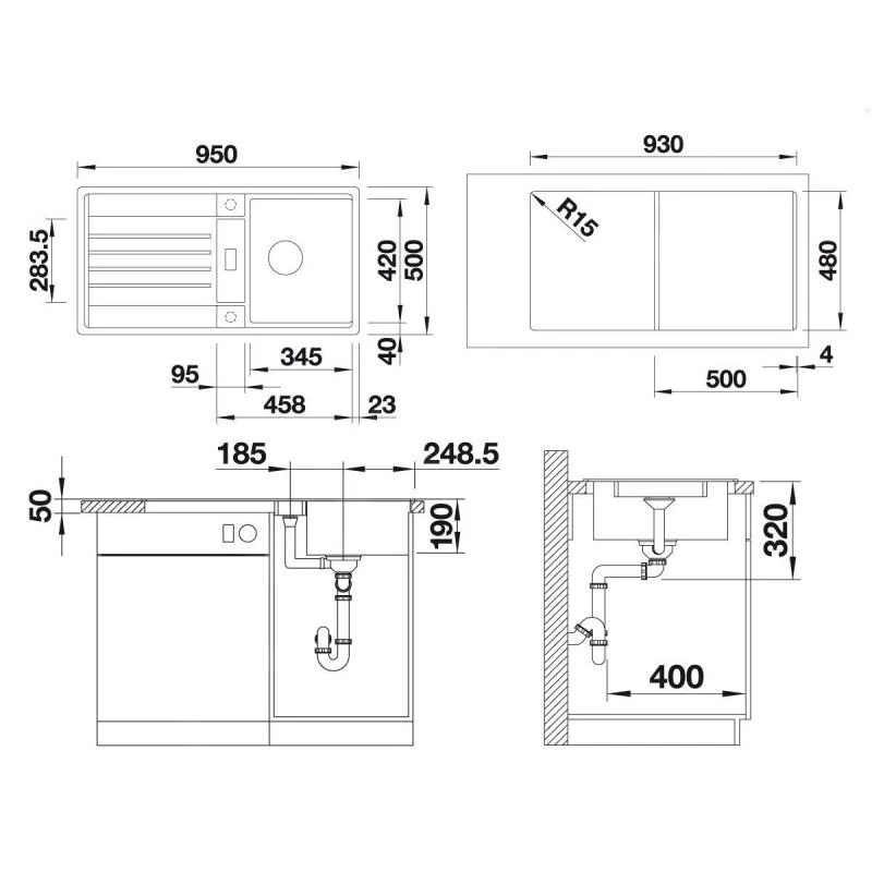 Blanco Lexa 5 - Fregadero De Silgranite, 950x500 Mm, Con Control De Desagüe, Negro 525902 2 Blanco Lexa 5 - Fregadero De Silgranite, 950x500 Mm, Con Control De Desagüe, Negro 525902 - Imagen 2