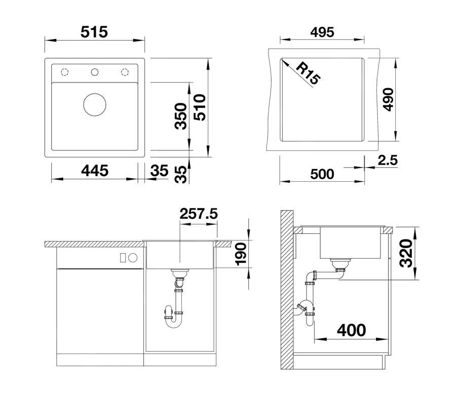 Blanco Dalago 5 - Fregadero De Silgranite, 515x510 Mm, Con Control De Desagüe, Blanco Suave 527061 2 Blanco Dalago 5 - Fregadero De Silgranite, 515x510 Mm, Con Control De Desagüe, Blanco Suave 527061 - Imagen 2
