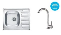 Alveus Conjuntos De Cocina - Conjunto De Fregadero Zoom 10, Grifo Karina + Regalo, Cromo SETA267