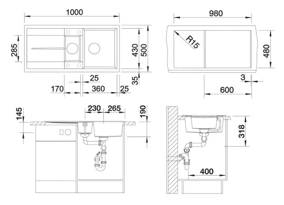 Blanco Metra 6 - Fregadero Silgranite, 1000x500 Mm, Blanco 513223 2 Blanco Metra 6 - Fregadero Silgranite, 1000x500 Mm, Blanco 513223 - Imagen 2