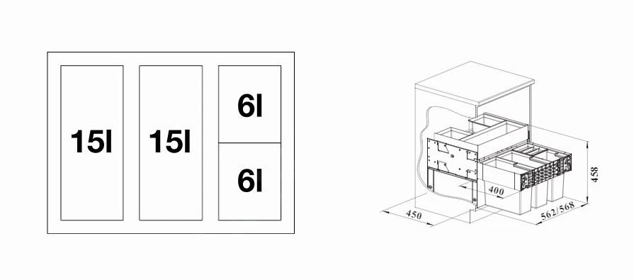Blanco Select - Cubo De Basura Empotrado, Con Compartimento, Capacidad 42 L 526211 2 Blanco Select - Cubo De Basura Empotrado, Con Compartimento, Capacidad 42 L 526211 - Imagen 2