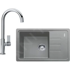 Franke Conjuntos De Cocina - Conjunto De Cocina G115, Fregadero De Fragranite BSG 611-62, Piedra Gris + Grifo FP 0408.031, Cromo 114.0440.670